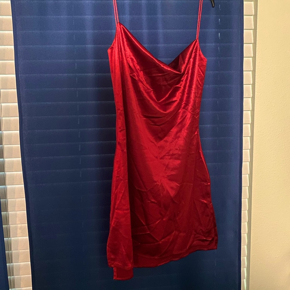 red satin cocktail dress